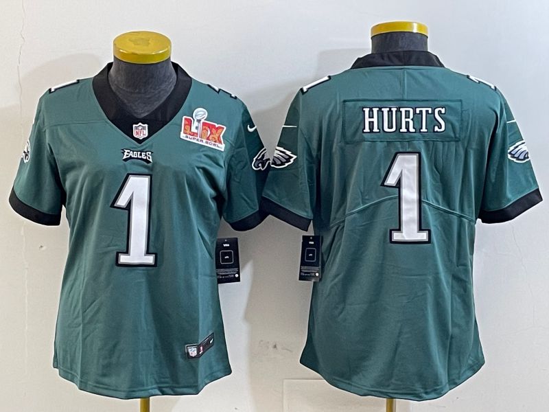 Women Philadelphia Eagles #1 Hurts Green 2025 Nike Vapor Limited NFL Jersey style 2